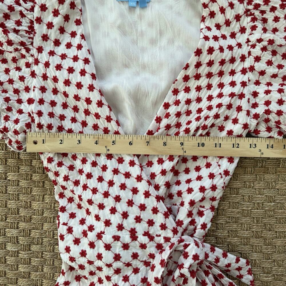 Draper James RSVP Red Floral Wrap Dress Size XS Puff Sleeve - Picture 7 of 10